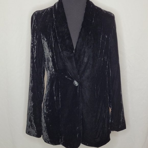J. Jill Silk Blend One Button Fully Lined Black Velvet Blazer - Size XS - Picture 2 of 11